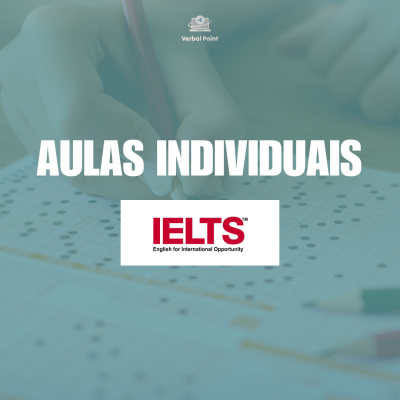 Promoção de aulas individuais para IELTS com imagem de mão a preencher teste de múltipla escolha