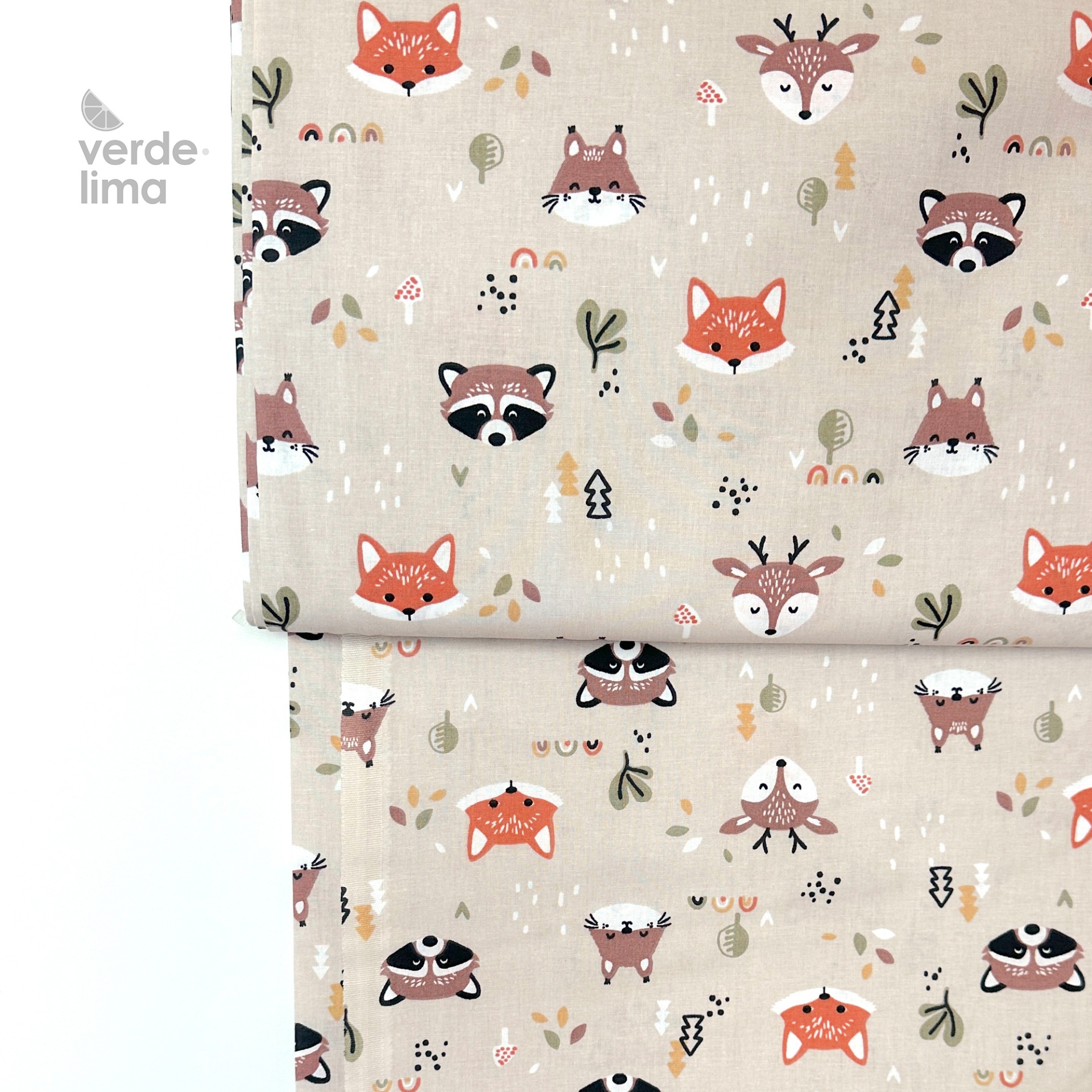 Tecido de Algodão - Animais do bosque fundo areia Tecido de Algodão - Animais do bosque fundo areia