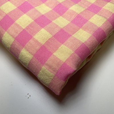 Retalho 28x145cm - Tecido Vichy - Gingham Rosa e Amarelo