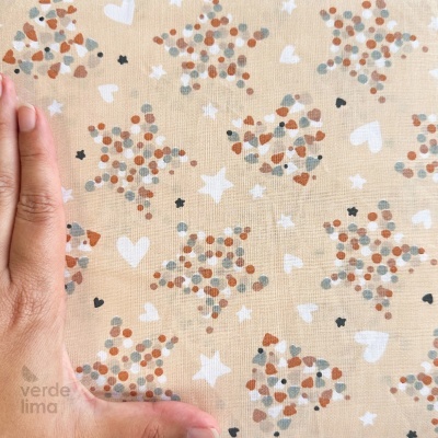 Tecido de Algodão - Bons Sonhos - Corações e estrelas