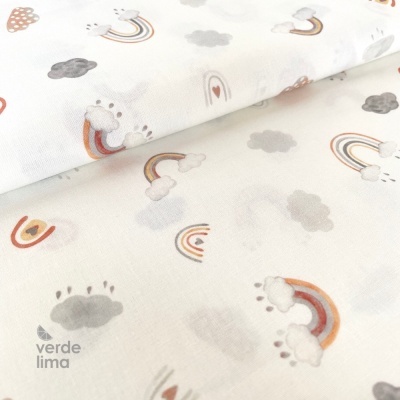 Tecido de Algodão - Estampado digital - Nuvens e arco-íris