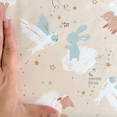 Tecido de Algodão - Winter Friends - Animais nas nuvens