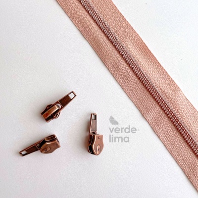 Fecho zipper metalizado pré-cortado 1m - Cobre