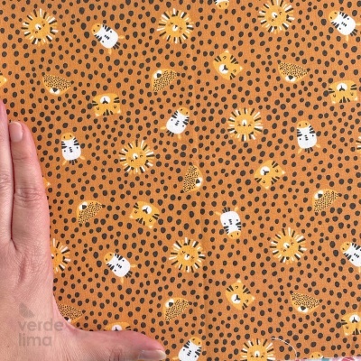 Tecido de Algodão - Welcome to the Jungle - Heads toss in orange