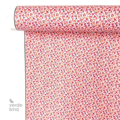 Tecido raincoat - Mini flores fundo rosa