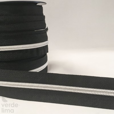 Fecho Zipper Metalizado malha 5 - Preto
