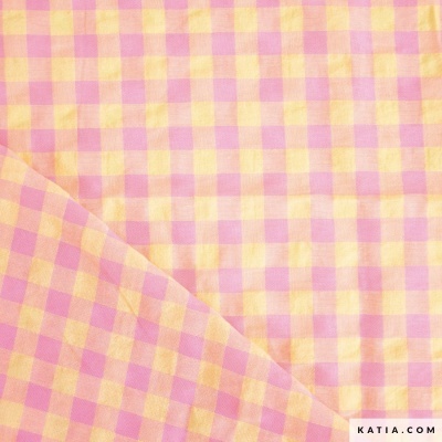 Tecido Vichy - Gingham Rosa e Amarelo