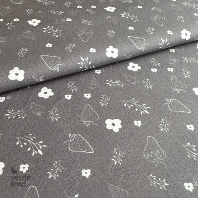 Tecido de Algodão - Bichinhos e raminhos  - Flores e moranguinhos