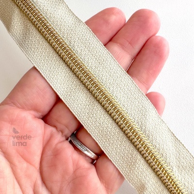 Fecho zipper metalizado pré-cortado 1m - Dourado