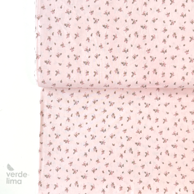 Tecido de Algodão - Flores delicadas fundo rosa bebé