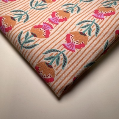 Retalho 27x150cm - Tecido de Algodão - Floral com riscas