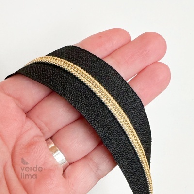 Fecho Zipper Metalizado malha 5 - Preto
