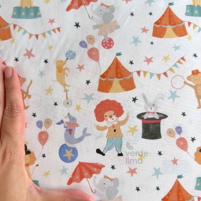 Tecido de Algodão - Circo dos Bichos - Magia do circo