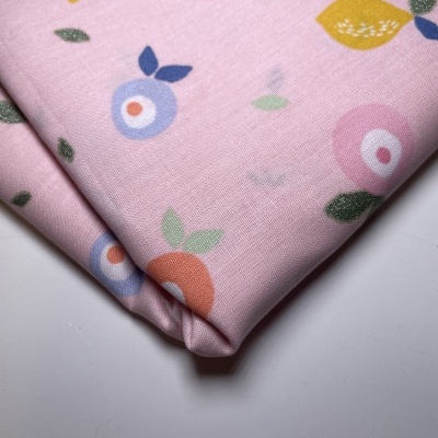 Retalho 59x150cm - Tecido de Algodão - Fruits - Rosa com Glitter