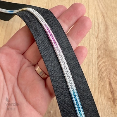 Fecho Zipper Metalizado malha 5 - Preto