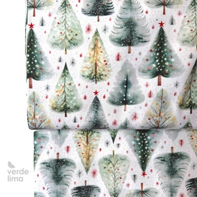 Tecido de Algodão - Estampado digital - Árvores de Natal