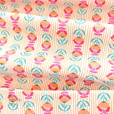 Tecido de Algodão - Floral com riscas