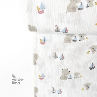 Musselina - Animais e barquinhos