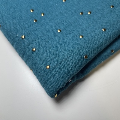 Retalho 35x140cm - Musselina gold dots - Azul Petróleo