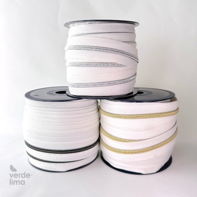 Fecho zipper metalizado malha 5 branco - Bobine de 25m