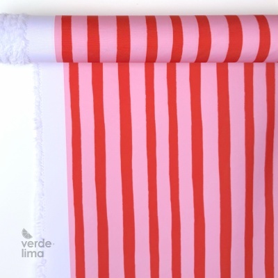 Nylon Impermeável - Riscas rosa e vermelho
