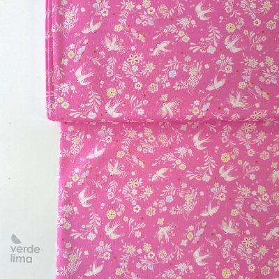 Tecido de Algodão - Songbird - Andorinhas fundo rosa