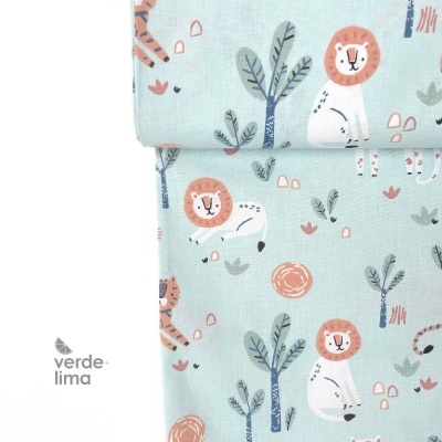 Tecido de Algodão - Animais da Selva - Tigres e Leões