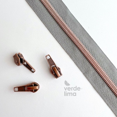 Fecho zipper metalizado pré-cortado 1m - Cobre