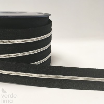 Fecho Zipper Metalizado malha 3 - Preto
