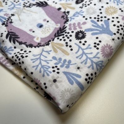 Retalho 24x150cm - Tecido de Algodão - Bunny and Bear - Ursos e flores