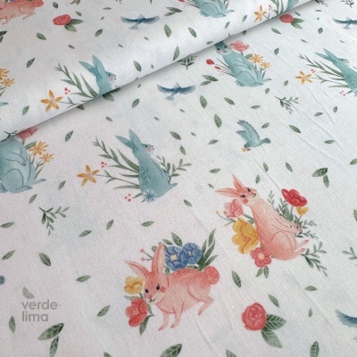 Tecido de Algodão - Páscoa - Jardim dos coelhinhos