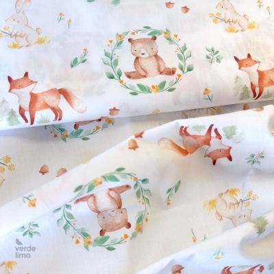 Tecido de Algodão - Estampado digital - Animais da floresta