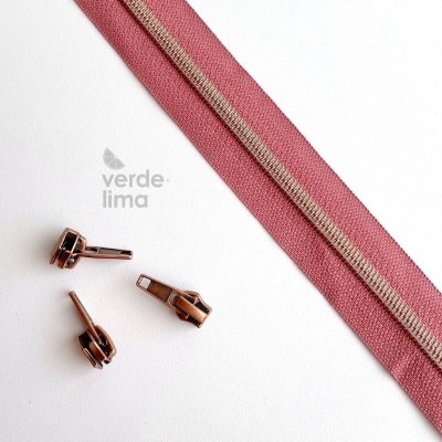 Fecho zipper metalizado pré-cortado 1m - Cobre