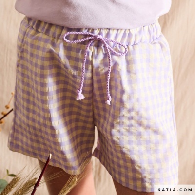 Tecido Vichy - Gingham Little Lilás e Amarelo