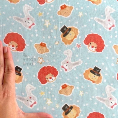 Tecido de Algodão - Circo dos Bichos - Estrelas e bichinhos