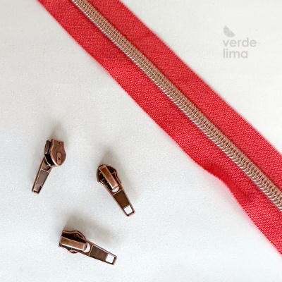 Fecho zipper metalizado pré-cortado 1m - Cobre