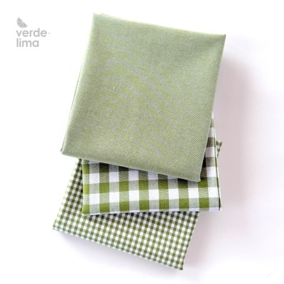 Pack de retalhos - Vichy e cambraia de algodão - Verde Musgo