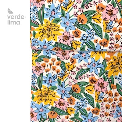 Tecido de Algodão - Flores grandes com contorno