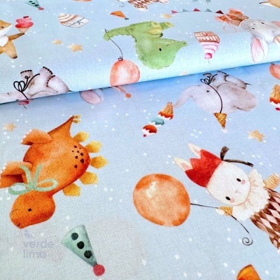 Tecido de Algodão - Estampado digital - Animais em festa