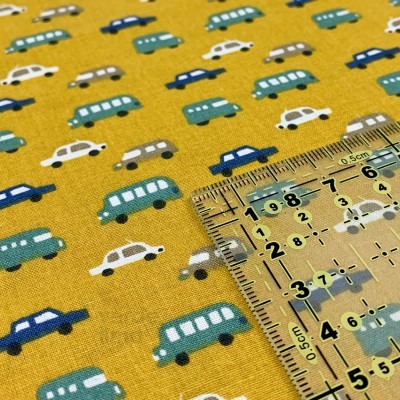 Tecido de algodão - Play Bears - carros fundo amarelo