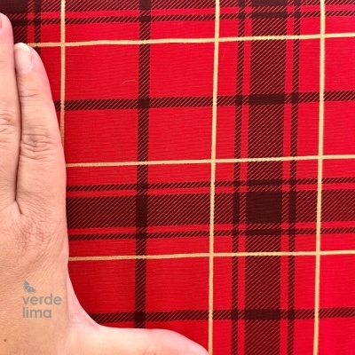 Tecido de Algodão - Xadrez com glitter dourado - Vermelho