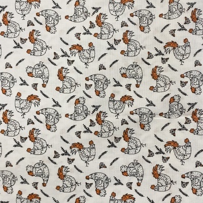 Retalho 45x150cm - Galinhas com Pintinhas - Fundo Branco