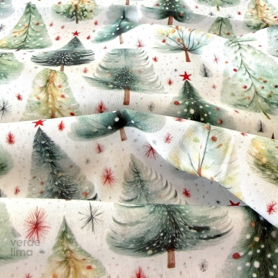 Tecido de Algodão - Estampado digital - Árvores de Natal