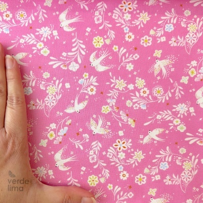Tecido de Algodão - Songbird - Andorinhas fundo rosa