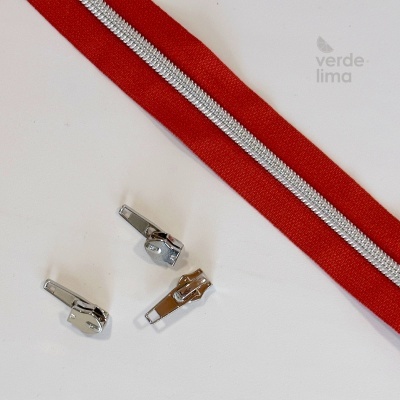 Fecho zipper metalizado pré-cortado 1m - Prateado