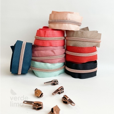 Fecho zipper metalizado pré-cortado 1m - Cobre