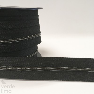 Fecho Zipper Metalizado malha 3 - Preto