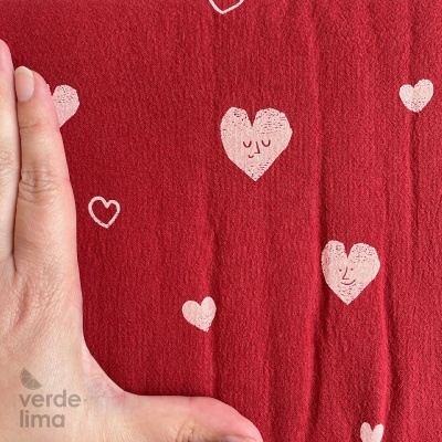 Tecido de Algodão Rústico - Hearts Cayenne