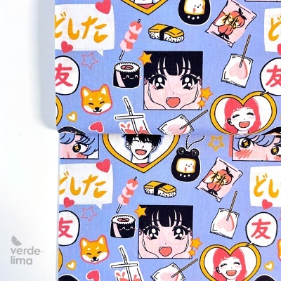 Tecido de Algodão - Kawaii - fundo violeta