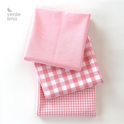 Pack de retalhos - Vichy e cambraia de algodão - Rosa Claro